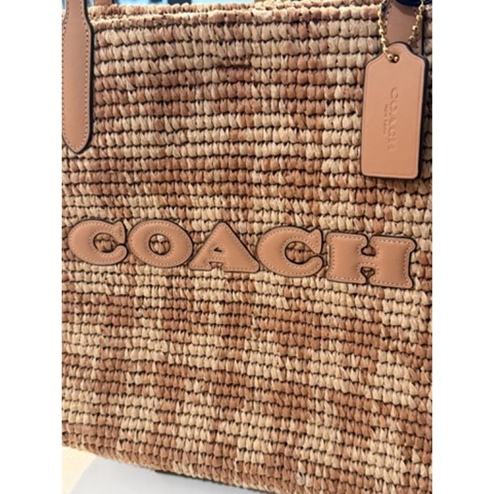 Coach Straw City Tote Bag With Gingham Print*New with tags - Picture 4 of 6